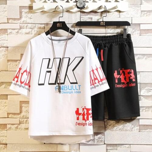 Men Streetwear Sets Hip Hop Loose Tracksuit New Summer Men T-shirts+Shorts 2 Pieces Sets Male Sportswear Casual Sets Size 3XL