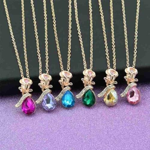 Trend Blue / Purple Zircon Drop-Shaped Angel Tear Crystal Pendant Necklace Popular Unisex Jewelry Valentine Gift