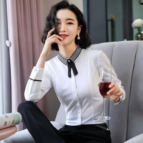 Women 2021 Spring Autumn Blouse Long Sleeve Shirts Female Solid Color Shirts Ladies Office Slim-fit Formal Social Blouses Z240