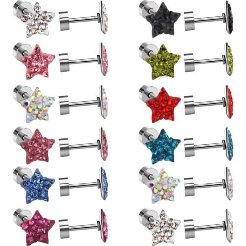 LUXUKISSKIDS 12Pairs/Lot Luxury Steel Small Star CZ Zircon Screw Back Stud Earrings For Women Piercing Jewelry