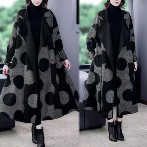 Autumn Winter Womens Woolen Long Coats Large Plus Size Loose Middle Aged Mother Oversized Plaid Cape Drop-shoulder Wool