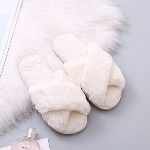 Winter Women Warm Home Slippers Ladies Cross Soft Plush Furry Female Open Toe Womens House Shoes Fashion Woman Slides