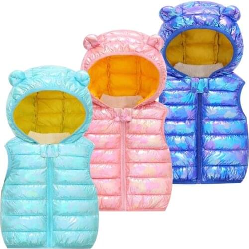 Baby Boys Winter Vest Fashion Girls Clothing 2020 Bright Colors Sleeveless Wind Proof With Hooded Thin Style Zipper Warm Coats