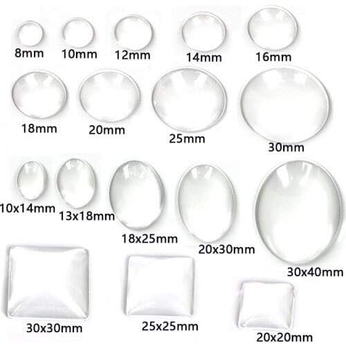 10~50Pcs/Lot Round Oval Square Flat Back Glass Cabochon 8 12 20 25mm Transparent Clear Crystal Cabochon Cameo Diy Jewelry Making