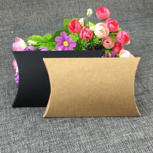 12pcs Four Size Blank Black Brown Kraft Paper Pillow Pouch Box For Pack Jewelry Trinket Doll Toys Gift Display Box Accept Custom