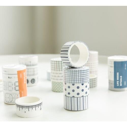 3pcs/pack Striped Grid Number Basic Solid Color Paper Washi Tape Adhesive Tape Diy Scrapbooking Sticker Label Masking Tape