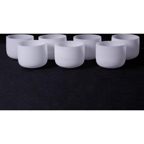 440Hz or 432Hz Chakra Tuned set of 7PCS 8" Frosted Quartz Crystal Singing Bowls