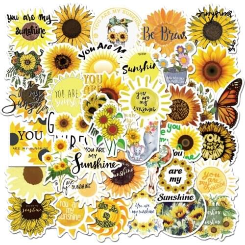 50pcs/Pack Sunflowers And Bees Scrapbooking PVC Stickers Set DIY Stationery Diary Mobile Pad Adhesive Labels Seal Decoration