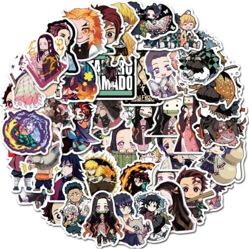 B 50/100Pcs Demon Slayer Japanese Comic Stickers Luggage Trolley Case Notebook Phone Sticker DIY Scrawl