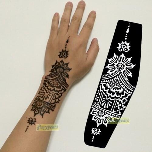 1pc Large Mehndi Henna Glitter Temporary Tattoo Airbrush Stencils Women Men Leg Sun Flower Body Art Paint Paper Template Y000