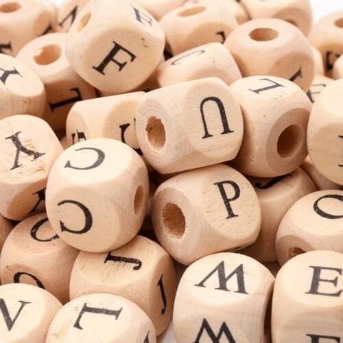 20Pcs 10mm Natural Letter Wood Beads Square Alphabet Spacer Loose Beads For DIY Bracelet Jewelry Making Handmade Accessories