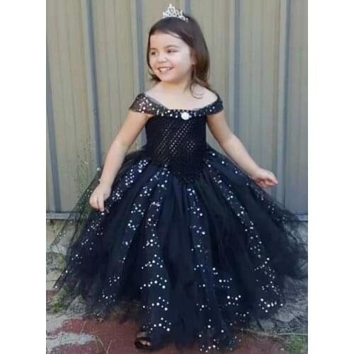 Girls Black Glitter Tutu Dress Kids Sparkle Tulle Dress Ball Gown Children Birthday Party Evening Banquet Costume Princess Dress