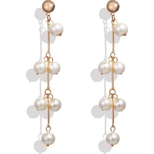 Elegant Pendientes Women Long Earrings Imitation Pearl Charm Pendant Chain Tassel Earrings Bridal Wedding Jewelry