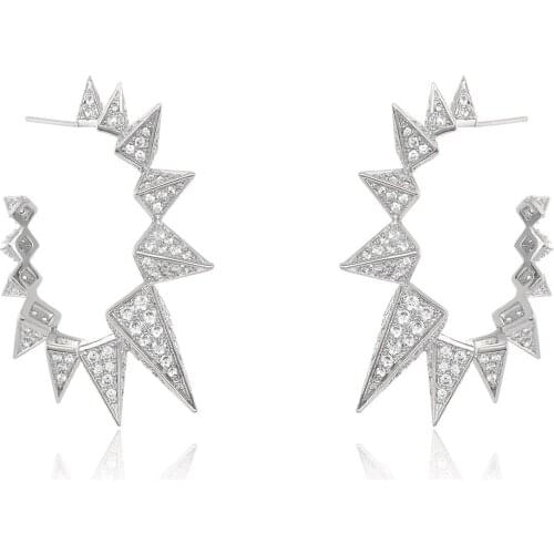 Micro Paved CZ Big Circle Hoop Unique Design Spikes Rivet Hoops Earring For Women
