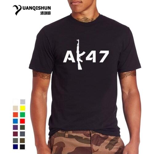 Fun Design AK47 Gun Cartoon Tshirt Fashion 16 Colors O Neck Cotton T-shirt Kalashnikov AK 47 Letter print Men T shirt Street Tee