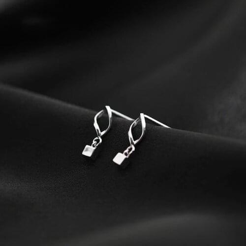 Dainty S925 Silvery Drop Earrings Creative Wave Geometric Square Fashion Piercing Jewelry Women Engagement Unusual Earrings Gift