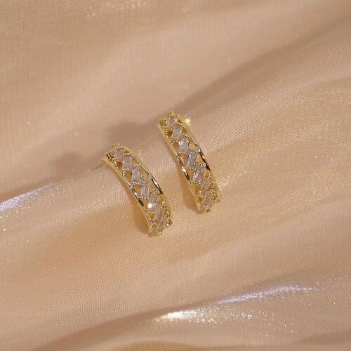 14K Real Gold Exquisite Sparkling Diamonds Zircon Temperament Net Red Jewelry New Banquet Party All Match Earrings