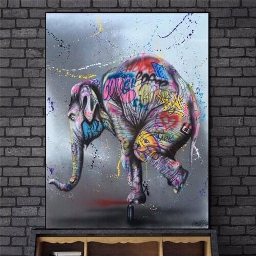 Jumping Elephant Graffiti Art Paintings on the Wall Art Posters and Prints Street Art Animals Canvas Pictures Home Wall Decor