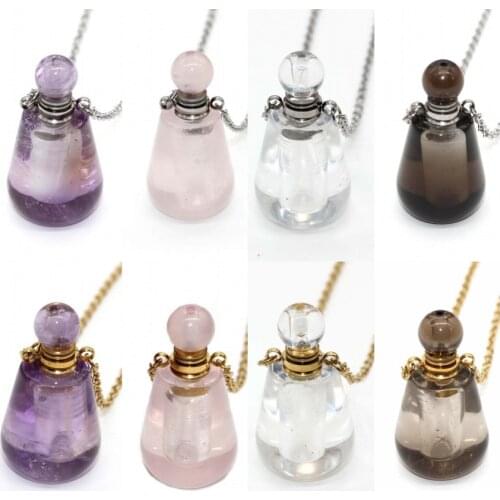 KFT Natural Gems Stones Perfume Essential Oil Diffuser Bottle Pendants Healing Crystal Quartz Reiki Stone Pendant Necklace