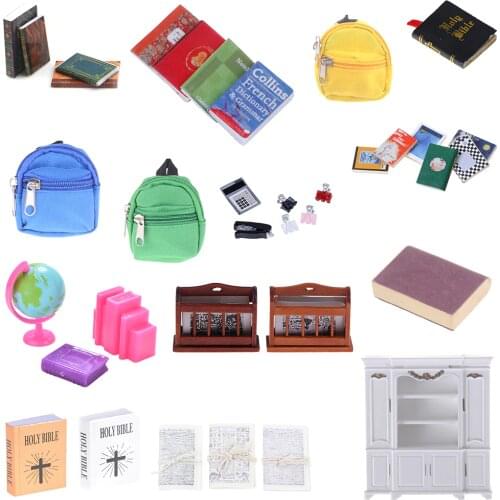 Bookshelf Notebook Books Newspaper Backpack Caculator Clamp Model Doll House Kid Toys Dollhouse Miniature Learning Accessories