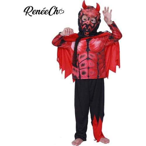 Reneecho 2018 kids Halloween costumes boys Child Smoldering Devil Costume Girls Horror Demon Lord Cosplay For Carnival Costume