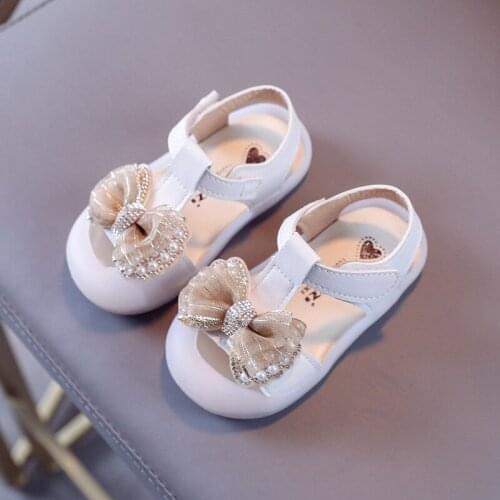 Girls 2021 Summer New Sandals Baby Fashion Pearl Princess Shoes 1-7 Years Old Soft Bottom Anti-kick Baby Childrens Shoes Hot