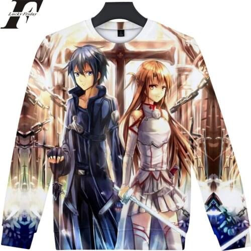 LUCKYFRIDAYF 2018 3D Printed Sword Art Online Kawaii Anime capless cotton oversized hoodies sweatshirts men women Sweatshirt