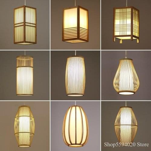 Japanese Bamboo Chandelier Lights Restaurant Bedroom Bedside Hanging Lamp Tea Room Living Room Hanging New Chinese Zen Lamps