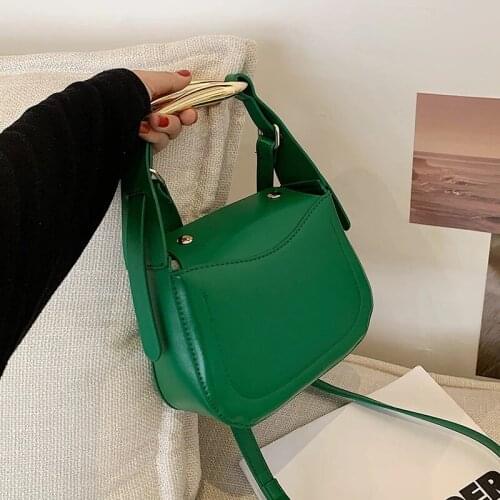 Metal Handle PU Leather Saddle Crossbody Bags for Women 2021 Summer Mini Shoulder Handbags Ladies Branded Luxury Purses 3 colour