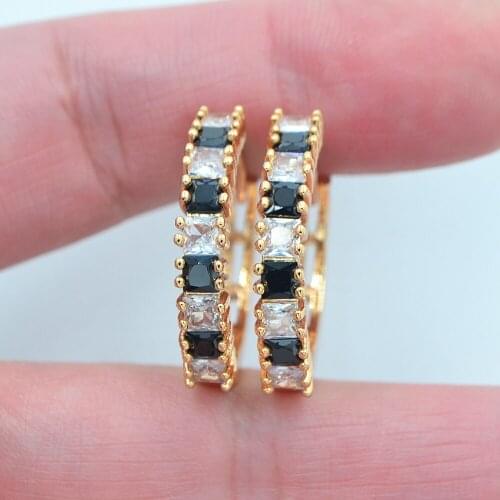 Gold Color Fashion White Black Cubic Zirconia CZ Huggie Hoop Earrings for Women