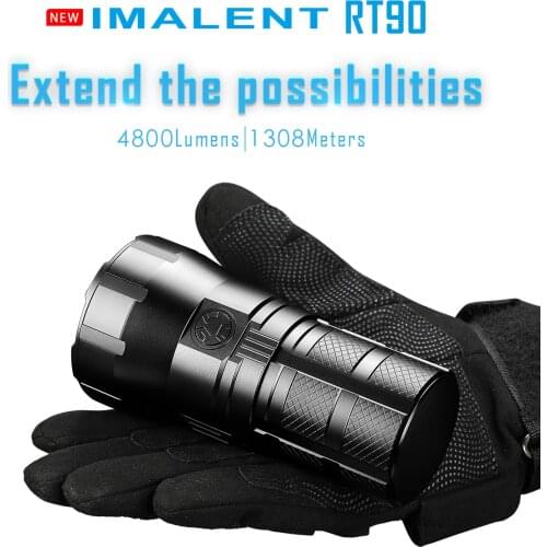 IMALENT RT90 Flashlight 4800Lumen Powerful Bright Torch Camping Light Waterproof IPX-8 1308m Rechargeable 18500 Battery 5 level