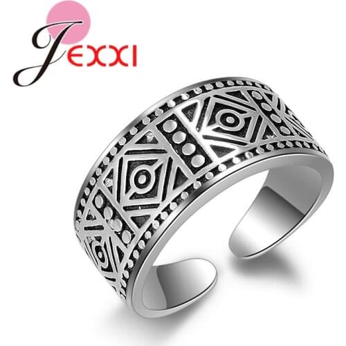 Antique Retro 925 Sterling Silver Opening Rings Men Wedding Jewelry For Women Cocktail Party Dark Ring Casual Gathering