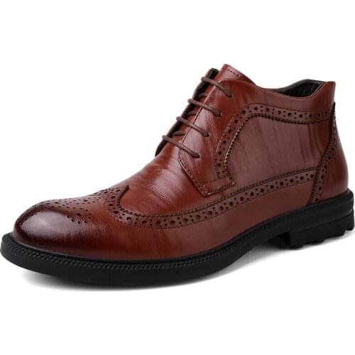 Jumpmore New Men Shoes Leather Bullock Shoes Men British Business Leisure Casual Sneaker Winter Warm Cotton Shoes Size44