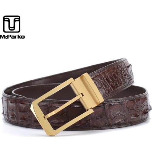 McParko Genuine Crocodile Leather Belt Men Luxury Alligator Belt Stainless Steel Pin Buckle and Automatic Buckle Belt For Men