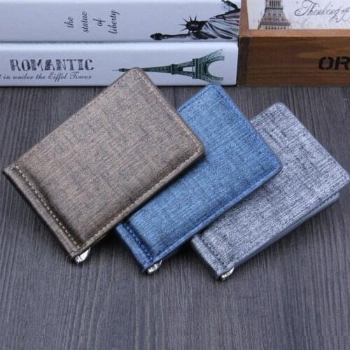 Men Slim Wallet Money Clip Business PU Leather Cash ID Credit Card Holder LX9F