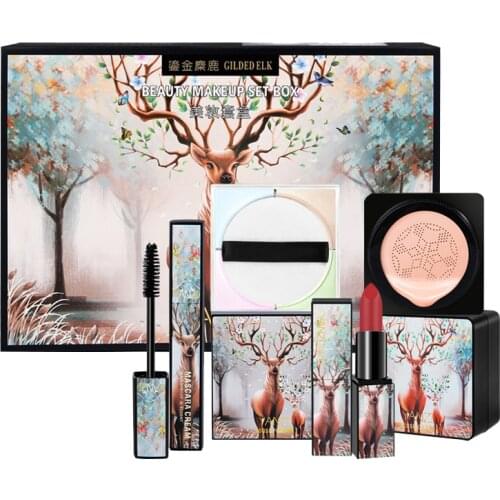 5Pcs/ Set Makeup Set Gift Box Cosmetics Mushroom Air Cushion BB Cream Concealer Powder Velvet Lipstick Mascara Eyeliner Cosmetic