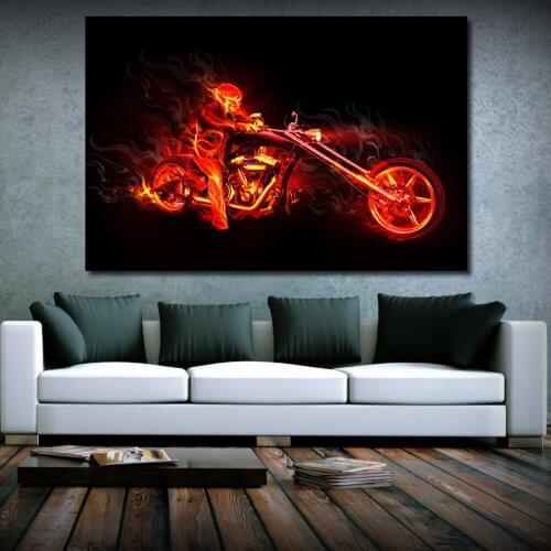 JQHYART Canvas Wall Art Movie Poster Ghost Rider Motorcycle Painting Wall Pictures For Living Room Home Decor No Frame