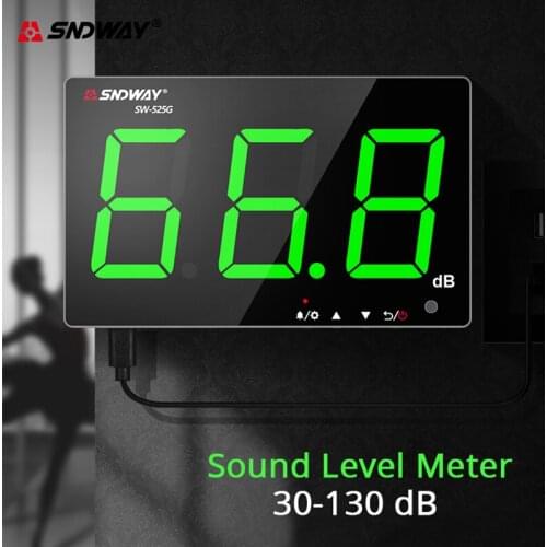 SNDWAY Wall-mounted Sound Level Meter 30-130 db Green Light Digital USB Charging Measuring Decibel Monitoring Noise Meter
