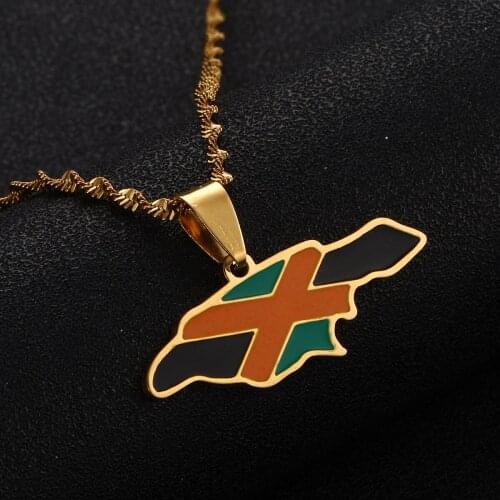 Stainless Steel Jamaica Map National Flag Pendant Necklace Fashion Jamaican Charm Jewelry