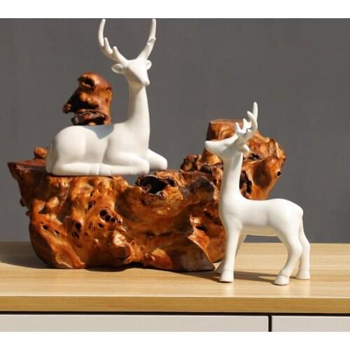 Nordic Creative Shuanglu Ceramic Animal Sculpture Vase Decoration Living Room Bedroom New Chinese Home Decor Ornaments