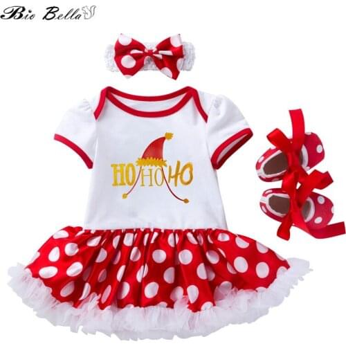 Newborn Christmas Clothes Fashion Party Lovely Cute Tutu Dress+Headband+Shoes 3Pcs Baby Girl Christmas Clothes 0-24M Outfits Set