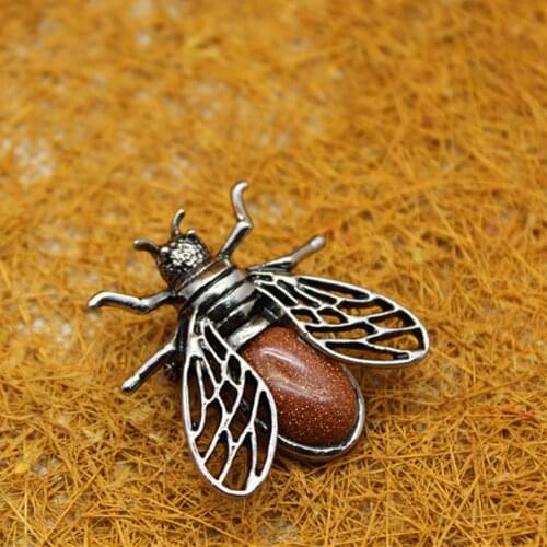 Wholesale 12pcs/lot Natural Stone Lapis lazuli Green Agatess animal cicada pendant Golden Stone brooch women brooch hand made