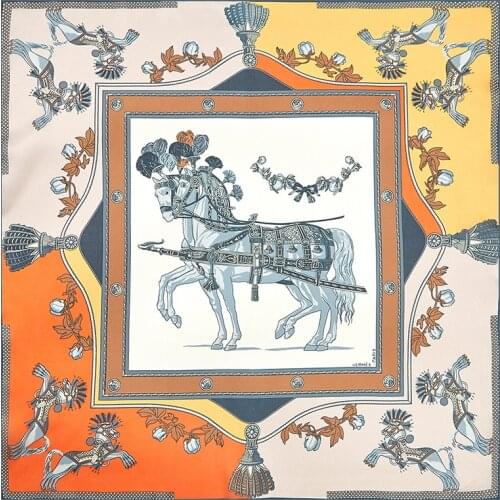 2020 53x53 Ins carriage horse Air hostess Print women Silk twill scarf Satin square tie ladies foulard femme towel bufanda shawl