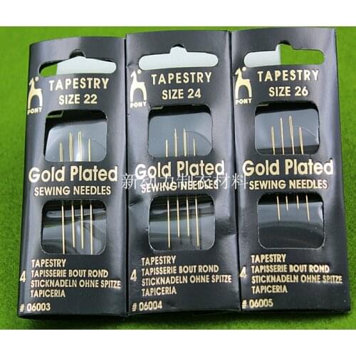 MADE IN INDIA12pcs Pony Gold Plated Tapestry Needles Size #22 #24 #26 Sewing/Cross Stitch/Embroidery