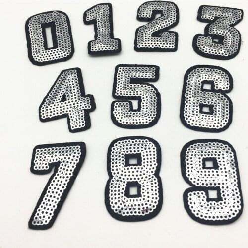 100pcs Numbers 0-9 Silver Patches For Clothing Iron On Applique Embroidery Sticker Badge DIY Garment Jeans Accessories 50mm