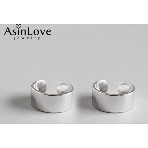 AsinLove Real 925 Sterling Silver Wide Clip Earrings for Women Gift Simple Chic European & American Handmade Design Fine Jewelry