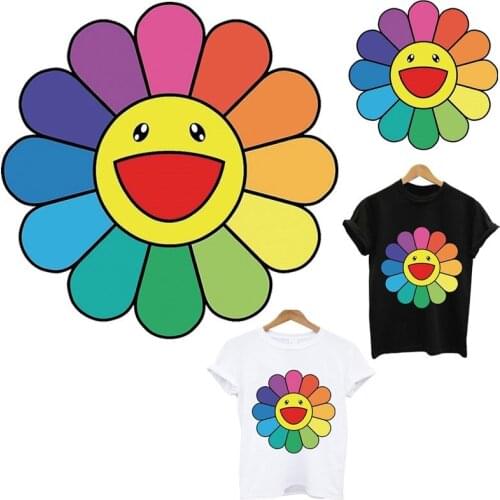 Iron-on transfers Sun flower smiley stripes appliques thermo stickers on children clothes heat-sensitive patches free shipping