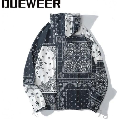 Dueweer Men Women Hoodies Sweatshirts Hip Hop Cashew Print Harajuku Paisley Floral Retro Streetwear Sweatshirt Hoodie