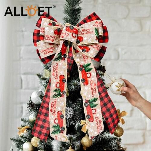 Christmas Tree Top Plaid Red Bowknot Decorations Ribbon Bow Merry Christmas for Home Xmas Ornaments New Year Gift Decor