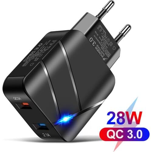 QC 3.0 28W USB Charger Adapter 5V 2A,Quick Charger 2 USB Port,Universal Adapter Travel Fast Charging Illuminated EU US Wall Plug